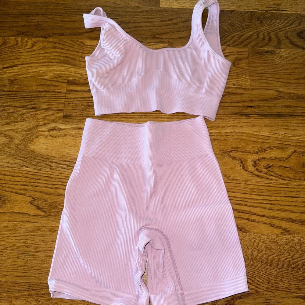 Pink Ribbed Two-Piece Set